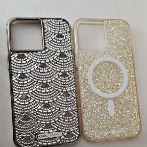 2 Iphone 13 Pro Max Case-Mate Silver and Gold Glitter Phone Cases
